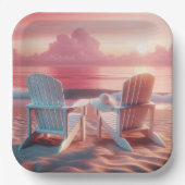 ピンク色の夕日にアディロンドバックチェア ペーパープレート (正面)