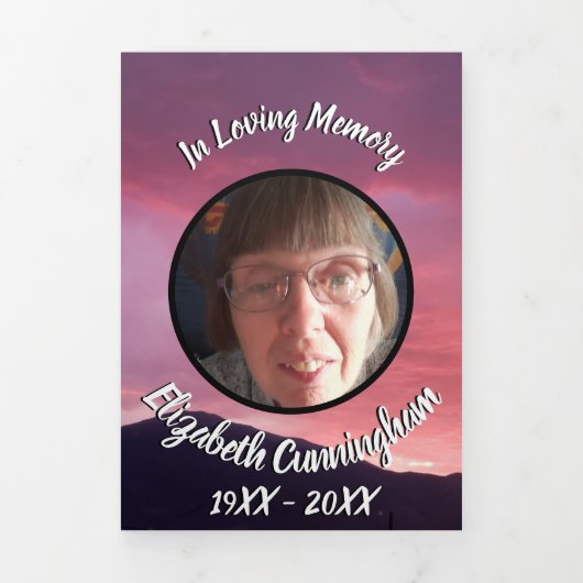 ピンク色の夕日5つ記念撮影 三つ折り案内状 (カバー)