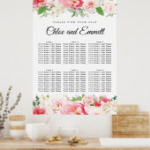 ピンク色の大きなフローラ6台結婚の座席表 ポスター (キッチン)