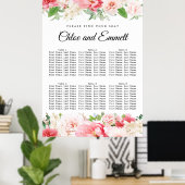 ピンク色の大きなフローラ6台結婚の座席表 ポスター (ホームオフィス)