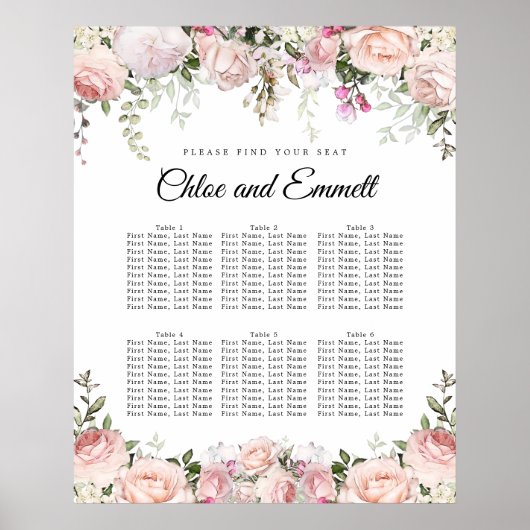 ピンク色の大きなフローラ6台結婚の座席表 ポスター (正面)