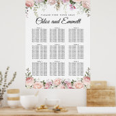 ピンク色の大きなフローラ9結婚テーブルの座席表 ポスター (キッチン)