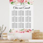 ピンク色の大きなフローラ9結婚テーブルの座席表 ポスター (キッチン)