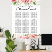 ピンク色の大きなフローラ9結婚テーブルの座席表 ポスター (ホームオフィス)