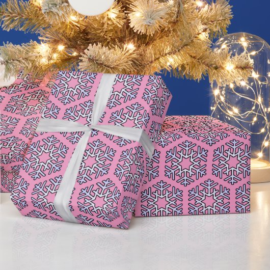 ピンク色の大きな銀色の雪 ラッピングペーパー (クリスマス)