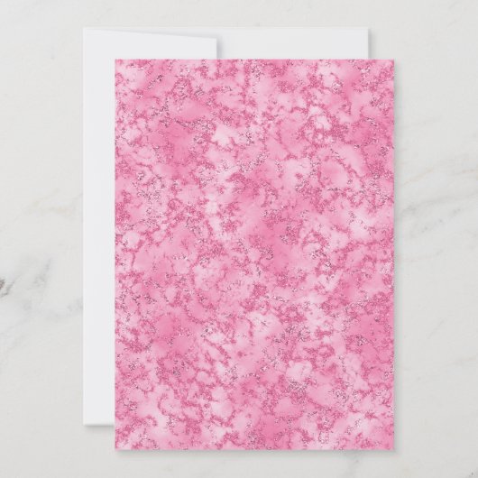 ピンク色の大理石結婚フローラとピンクのフローラ銀 招待状 (裏面)