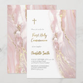 ピンク色の大理石 | First Communion girl 招待状 (正面/裏面)