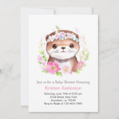 ピンク色の女の子の赤ちゃんシャワーでかわいいカワウソ 招待状 (正面)