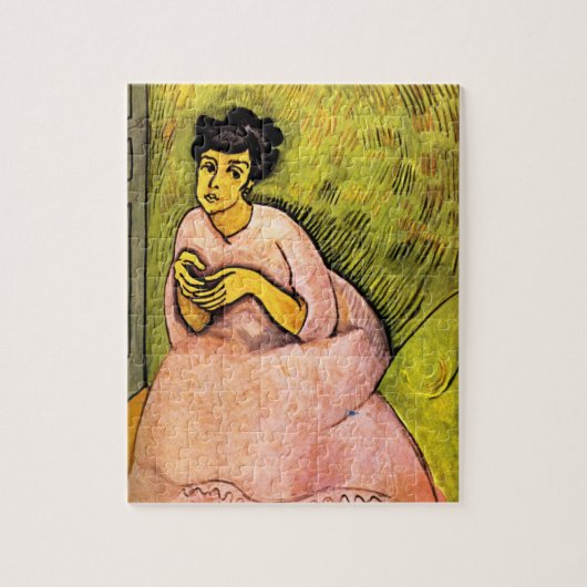 ピンク色の女エレガント性(女性ポートレート)アート ジグソーパズル (縦)