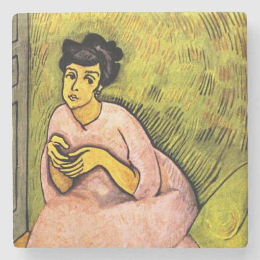 ピンク色の女エレガント性(女性ポートレート)アート ストーンコースター (正面)