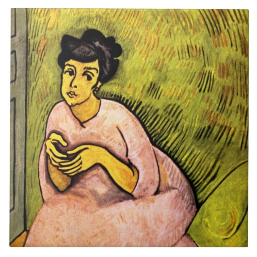 ピンク色の女エレガント性(女性ポートレート)アート タイル (正面)