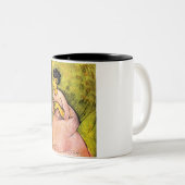 ピンク色の女エレガント性(女性ポートレート)アート ツートーンマグカップ (正面右)