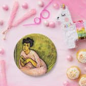 ピンク色の女エレガント性(女性ポートレート)アート ペーパープレート (パーティー)