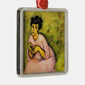 ピンク色の女エレガント性(女性ポートレート)アート メタルオーナメント (右)