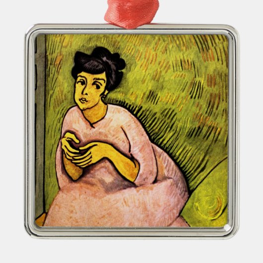 ピンク色の女エレガント性(女性ポートレート)アート メタルオーナメント (正面)