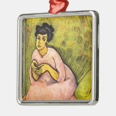 ピンク色の女エレガント性(女性ポートレート)アート メタルオーナメント (左)