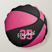 ピンク色の女子スパーソナライズされたポーズバスケットボール ラウンドクッション (裏面)