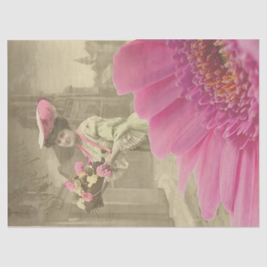 ピンク色の女性のヴィンテージ画像を持つティッシュペーパー 薄葉紙 (正面)