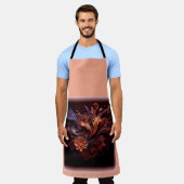 ピンク色の宇宙花 エプロン (着用した状態)