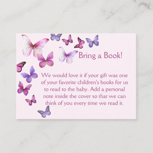 ピンク色の小さな蝶の赤ちゃんシャワー エンクロージャーカード (正面)