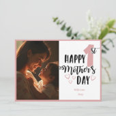 ピンク色の幸せな1st母の日とハート&写真 シーズンカード (スタンド正面)