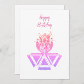 ピンク色の幾何学的アート&フラワーフラットカード (正面/裏面)