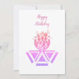 ピンク色の幾何学的アート&フラワーフラットカード