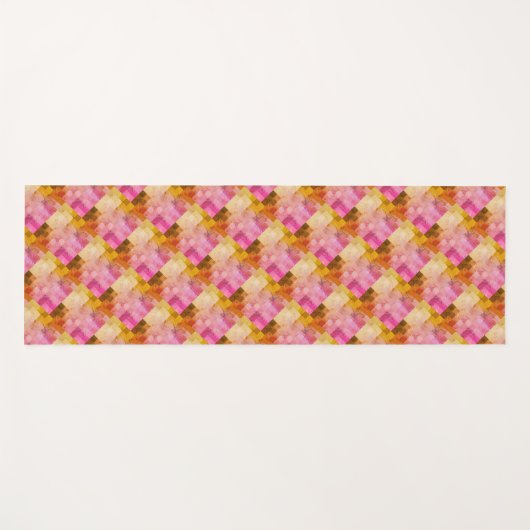 ピンク色の幾何学的パターン ヨガマット (正面(横))
