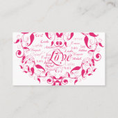 ピンク色の座席表で結婚の愛 プレイスカード (裏面)