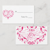 ピンク色の座席表で結婚の愛 プレイスカード (正面/裏面)