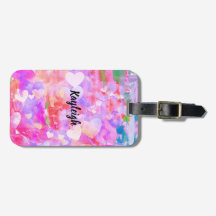 ピンク色の心の持ち運び用ラゲッジタグ