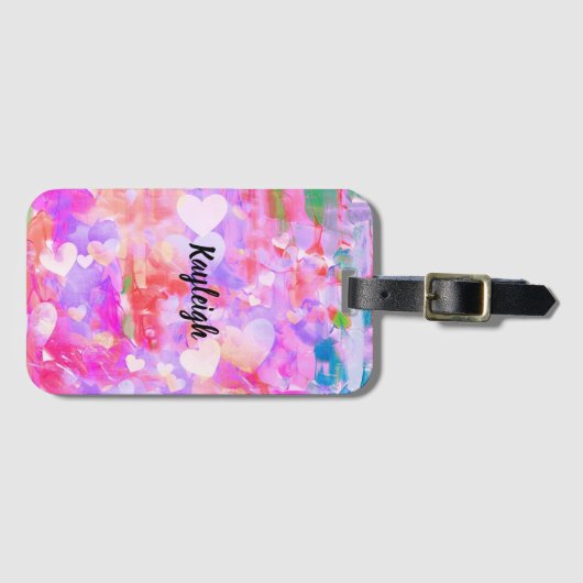 ピンク色の心の持ち運び用ラゲッジタグ ラゲッジタグ (正面横)