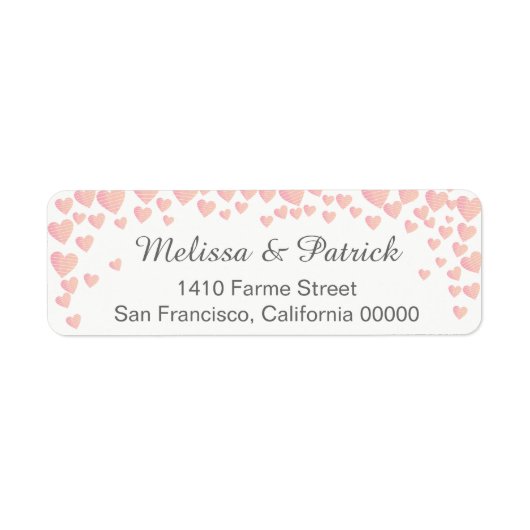 ピンク色の恋のハート紙吹雪が白結婚の ラベル (正面)