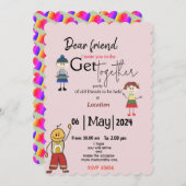 ピンク色の恋人が集まる 招待状 (正面/裏面)