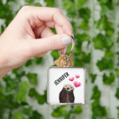 ピンク色の愛で可愛いオッターハート キーホルダー (手)