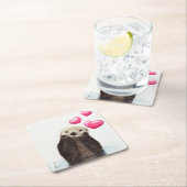 ピンク色の愛で可愛いオッターハート スクエアペーパーコースター (インサイチュ)