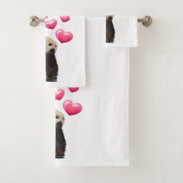 ピンク色の愛で可愛いオッターハート バスタオルセット
