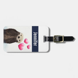 ピンク色の愛で可愛いオッターハート ラゲッジタグ