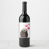 ピンク色の愛で可愛いオッターハート ワインラベル (正面)