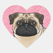 ピンク色の愛のハートに顔を隠したポーグ犬 ハートシール (正面)