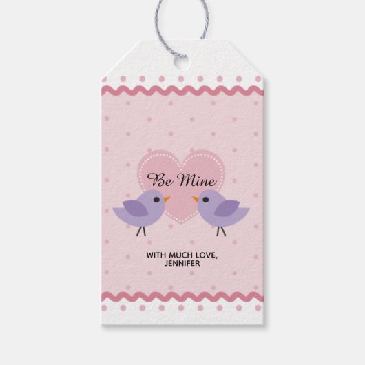 ピンク色の愛の鳥バレンタイン ギフトタグ (正面)