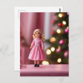 ピンク色の愛らしいクリスマスの人形 ポストカード (正面/裏面)