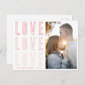 ピンク色の愛バレンタインの家族写真 シーズンポストカード (正面/裏面)