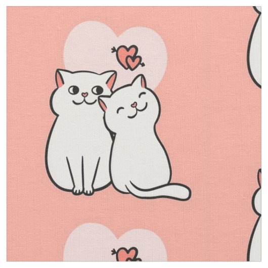 ピンク色の愛猫たち ファブリック (クローズアップ)