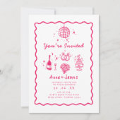 ピンク色の手お洒落引きファンキー結婚トレンディー 招待状 (正面)
