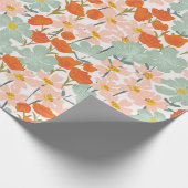 ピンク色の手描きの美しい花の庭。 ラッピングペーパー (角)