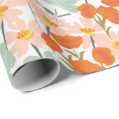 ピンク色の手描きの美しい花の庭。 ラッピングペーパー (ロールコーナー)