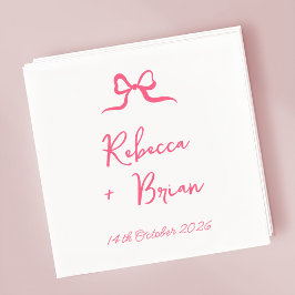 ピンク色の手描きリボンのスケッチ結婚の スタンダードカクテルナプキン