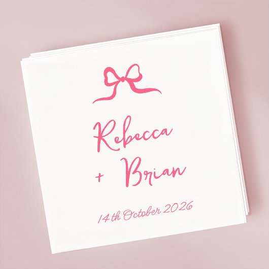 ピンク色の手描きリボンのスケッチ結婚の スタンダードカクテルナプキン