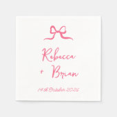 ピンク色の手描きリボンのスケッチ結婚の スタンダードカクテルナプキン (正面)